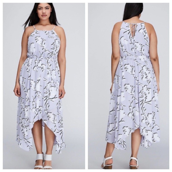 Lane Bryant Lilac Floral Bloom Chiffon Midi Maxi Dress 22 NWT High Low Purple - Picture 1 of 11